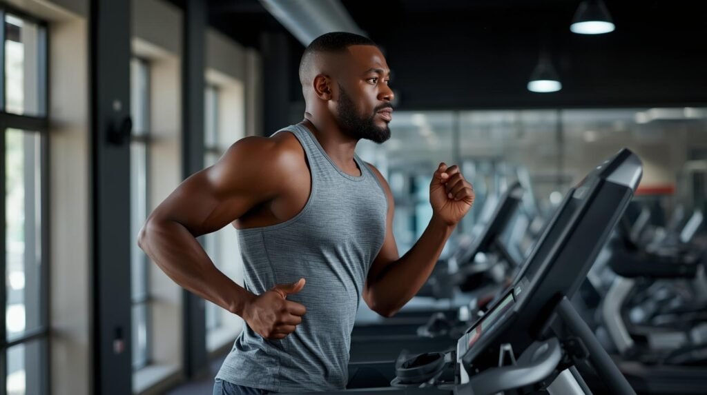 midlife man exercising on treadmill